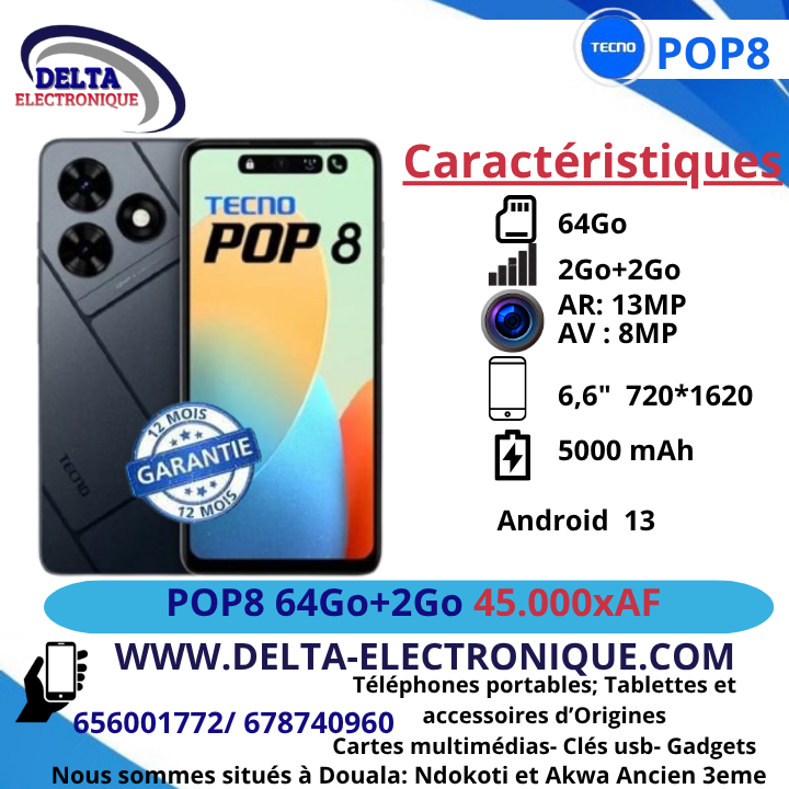 Smartphone Tecno Pop 8 64+2 RAM